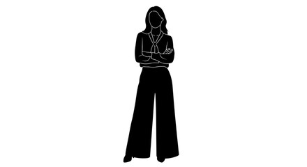 Silhouette of a woman in business attire with arms crossed standing