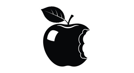 A simple black and white illustration of a bitten apple shape