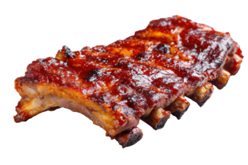 Glazed Pork Ribs with Dark Red Sauce on Black Background meat food, Isolated On Transparent Background, Png Cut Out