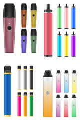 cigarettes electronic device smoke vaporizer vector illustration isolated object icons