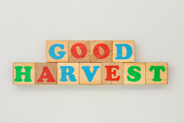 Wooden Cubes with Letters Spelling Good Harvest