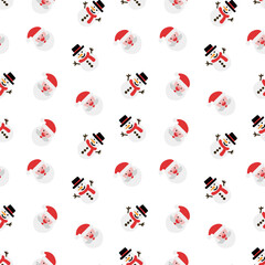 Pattern of a merry Santa Claus and a snowman in a hat on a white background. Illustration for fabric and gift packaging.