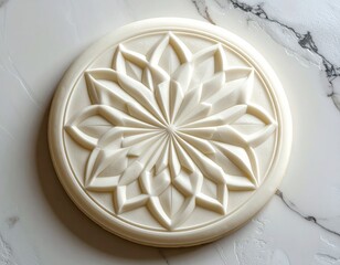 Wei&szlig;er Rundkeks mit gepr&auml;gtem Muster