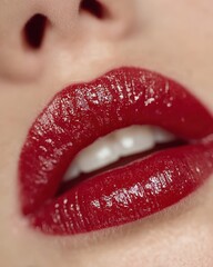 Obraz premium Close-up of glossy red lips with perfect shine.