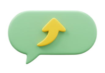 Mint green speech bubble with yellow arrow PNG isolated on transparent background, communication and social media concept