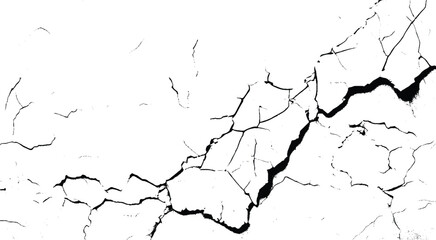 Damaged Wall Texture for Graphic Design. Chaotic Black Crack on Minimalist White Background