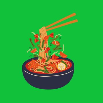 Delicious Asian Noodle Bowl with Chopsticks.