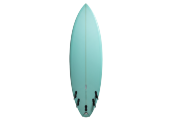 Aqua surfboard with five fins isolated PNG on transparent background, surfing equipment for water sports and recreation