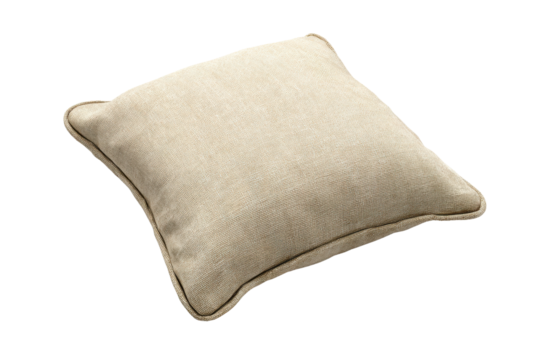 Beige textured square cushion with piped edges on black background pillow, Isolated On Transparent Background, Png Cut Out - Powered by Adobe