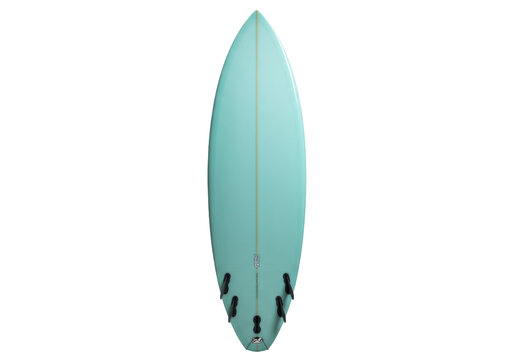 Aqua surfboard with five fins isolated PNG on transparent background, surfing equipment for water sports and recreation