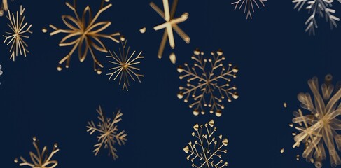 Stunning abstract design featuring sparkling golden snowflakes against a rich blue backdrop. Perfect for Christmas, winter holiday or festive ce