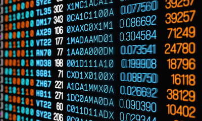 Fototapeta premium Close up interface, binary code, encryption, big data, machine code. Research, analyzing, science, data, numbers. 3D illustration