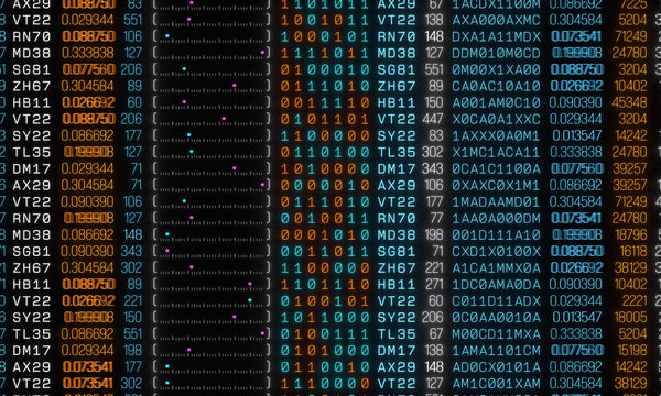 Big data, interface, binary code, encryption machine code. Research, analyzing, science, data, numbers. 3D illustration