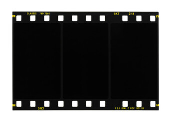 Black and yellow film strip isolated PNG on transparent background, vintage photographic film roll for retro photo effects and design