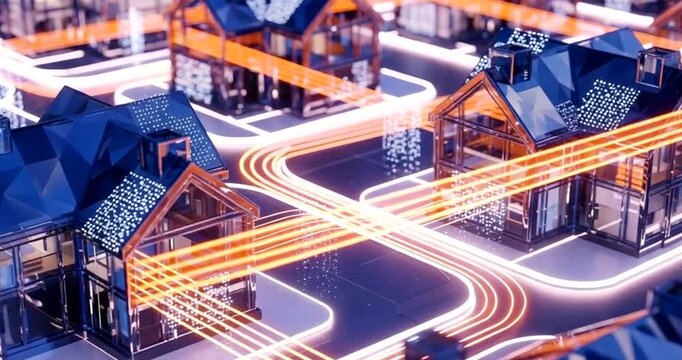 Connected homes with fiber optic internet representing modern infrastructure and high-speed data transfer for technology and communication c