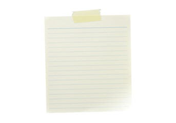Lined paper note with tape isolated PNG, blank sheet for messages and reminders on transparent background