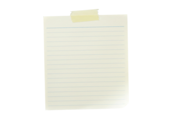 Lined paper note with tape isolated PNG, blank sheet for messages and reminders on transparent background