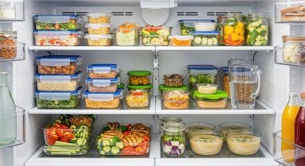Organized refrigerator with healthy meal prep for new year celebrations and festive party planning inspirations