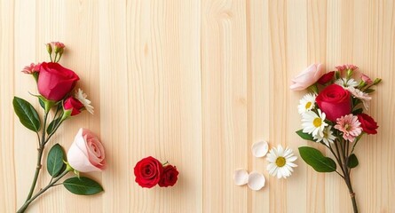 Delicate Pink Tulips Arranged on Rustic Wooden Surface

