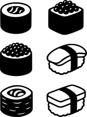 6 Sushi illustrations, silhouette version