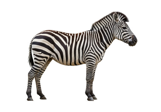 Striking zebra standing isolated PNG, majestic African wildlife with bold black and white stripes on transparent background
