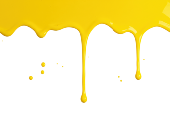 Bright yellow paint dripping isolated on transparent background, vibrant color splash for creative design and artistic projects