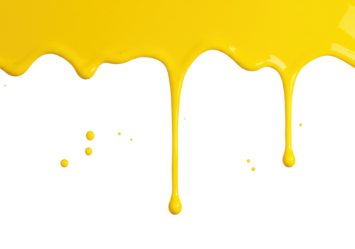 Bright yellow paint dripping isolated on transparent background, vibrant color splash for creative design and artistic projects