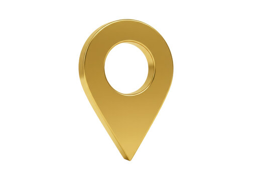 Golden map pointer isolated PNG, location pin icon for navigation and travel on transparent background
