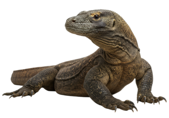 Komodo dragon PNG isolated on transparent background, large lizard with scales and claws for wildlife and nature projects