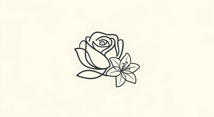 Minimalist Line Art Rose and Lily on Cream Background