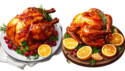  1. Whole Roasted Turkey or Chicken with Herbs, isolated on transparent background