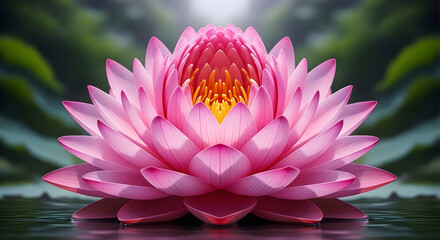 Pink Lotus Flower Blooming on Water with Greenery pond
