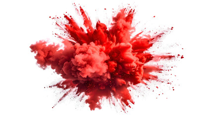 A dynamic, vivid red cloud explosion against a pure black background, showing powerful energy