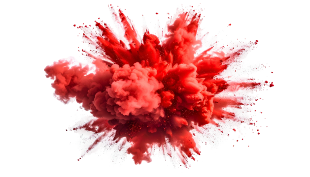 A dynamic, vivid red cloud explosion against a pure black background, showing powerful energy