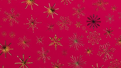 Christmas background with gold snowflakes on red, perfect for festive designs, greetings, winter themes, holiday celebrations and joy.