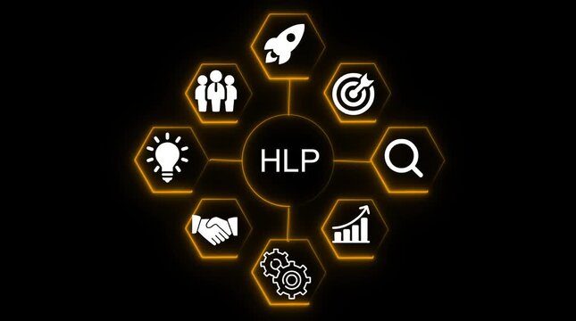 Business Strategy H L P Concept Icons Teamwork Rocket Growth Search Idea Gears Handshake Target Achievement Success Planning Innovation Corporate Development