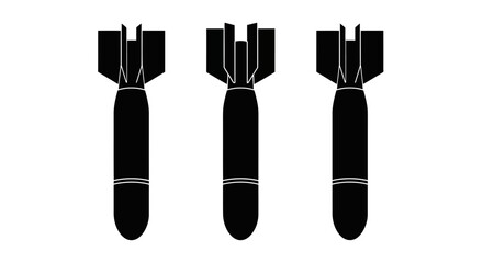 Three black silhouette bombs aligned in a row simple graphic design