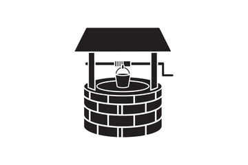 Water Well Silhouette Vector Design Traditional Water Well with Bucket Clipart
