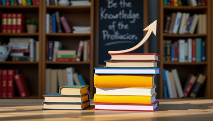 Achieving business growth an upward trend chart with stacked books as resources for success in a learning environment