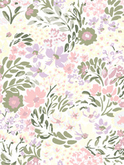 Small flowers, Daisy flowers, pattern on a yellow background with a wild flowers of different sizes artwork for tattoo, fabrics, souvenirs, packaging, greeting cards and scrapbooking