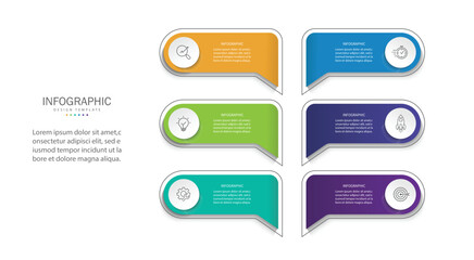 Business infographic template. 6 Step timeline journey. Process diagram, Infographic elements vector illustration.	