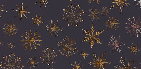 Luxurious gold snowflakes on a dark backdrop, perfect for winter holiday designs, Christmas backgrounds, and festive invitations. Create a sense