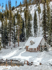 Cozy Snowy Cabin in the Woods Art Print