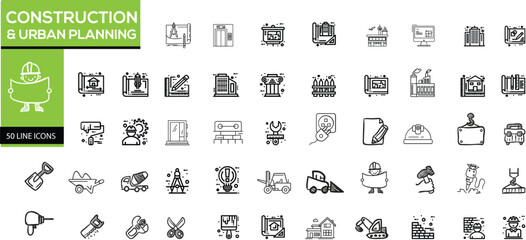 "Construction & Urban Planning Line Icons &ndash; 50 Minimalist Design Elements"
