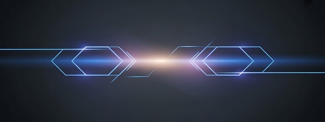 Futuristic abstract hexagon shapes with glowing light rays