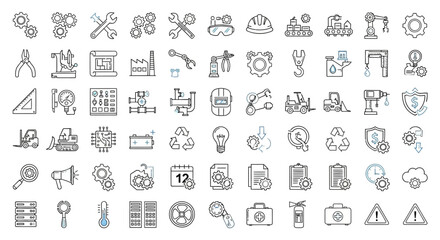 Fototapeta premium Construction and Industry Icons - Hand-Drawn Style, Outlined Symbols for Engineering and Building.