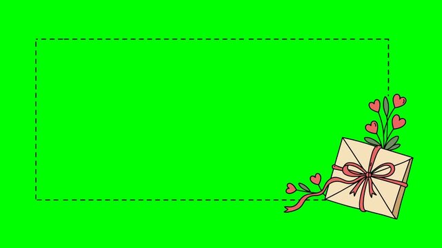 Decorative envelope with flowers on vivid green background  