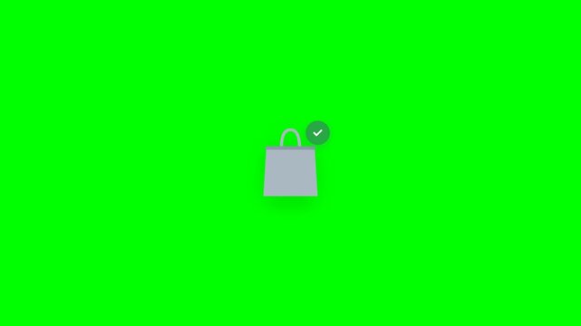 Shopping bag icon with checkmark on bright green background  