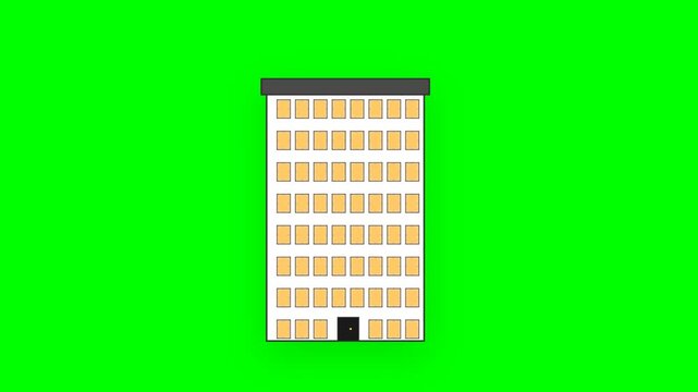 Simple architectural building illustration with yellow windows  