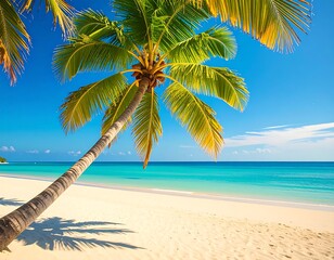 Tropical beach scene with palm trees